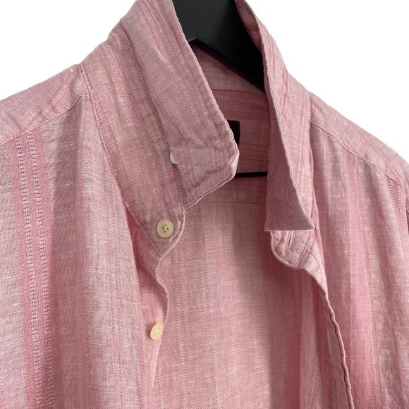 TASSO ELBA Pink Textured Stripe Linen Button Up Long Sleeve Shirt Size L - Picture 8 of 16